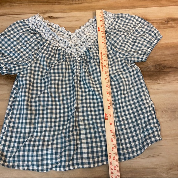 Madewell Top Womens XXS Embroidered Linen-Blend Swing Top in Gingham Check - Picture 7 of 9